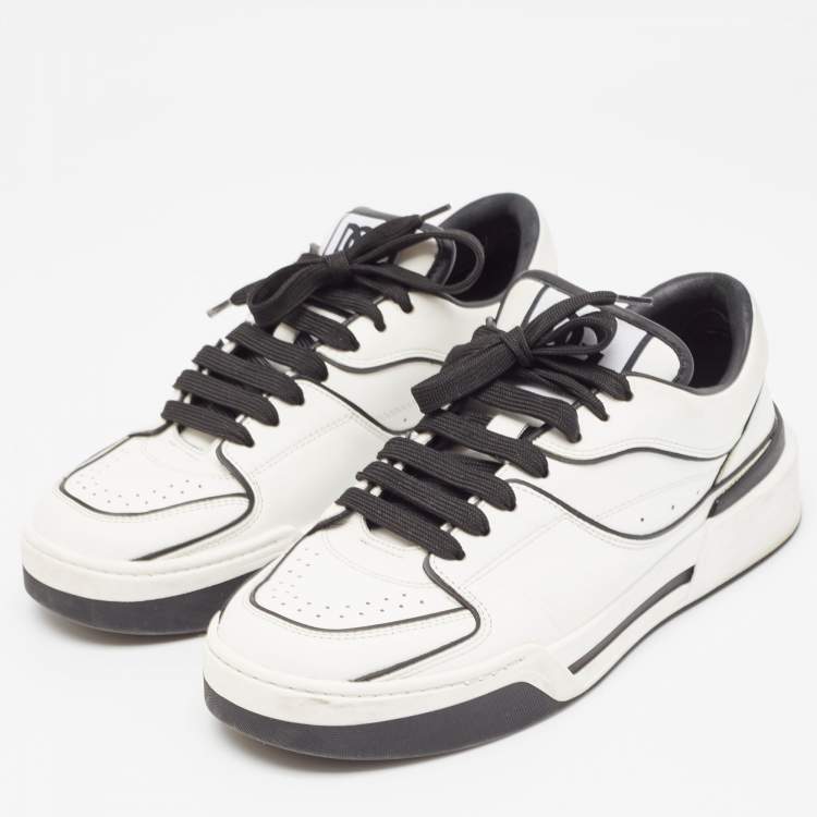 Pre Owned Dolce & Gabbana White/Black Leather New Roma Sneakers Size 40.5