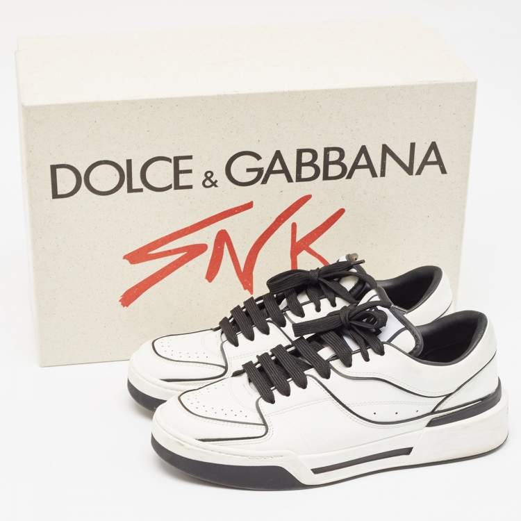 Pre Owned Dolce & Gabbana White/Black Leather New Roma Sneakers Size 40.5