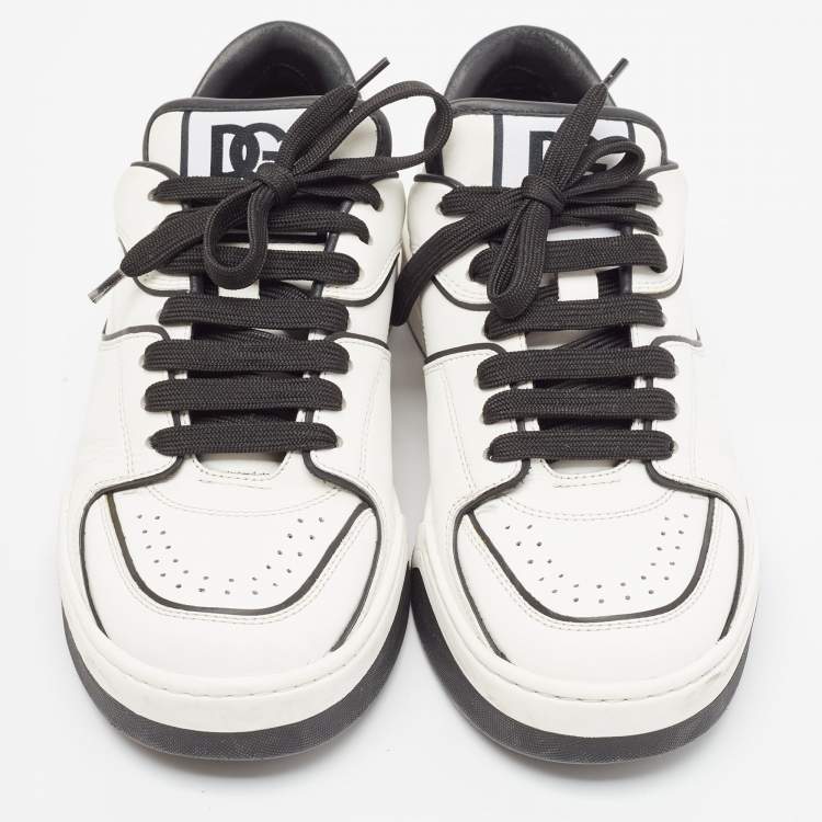 Pre Owned Dolce & Gabbana White/Black Leather New Roma Sneakers Size 40.5