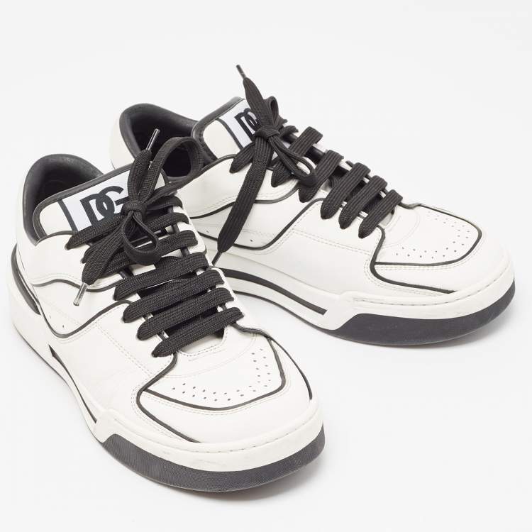 Pre Owned Dolce & Gabbana White/Black Leather New Roma Sneakers Size 40.5