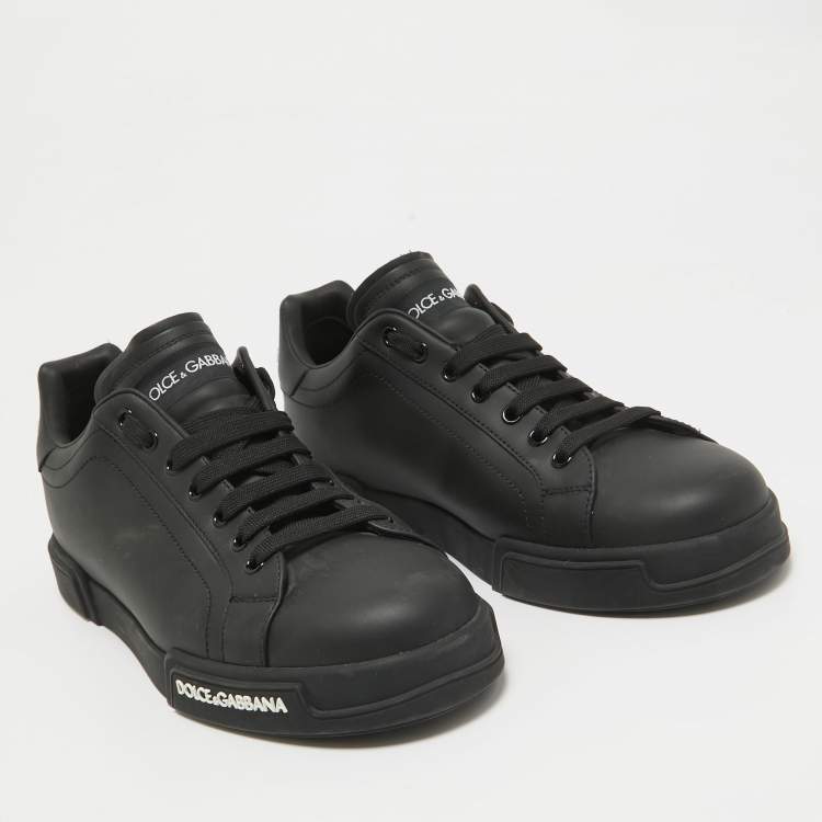 Pre Owned Dolce & Gabbana Black Leather Portofino Low Top Sneakers Size 43