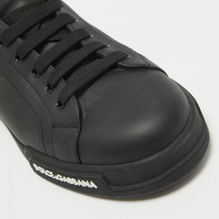 Pre Owned Dolce & Gabbana Black Leather Portofino Low Top Sneakers Size 43