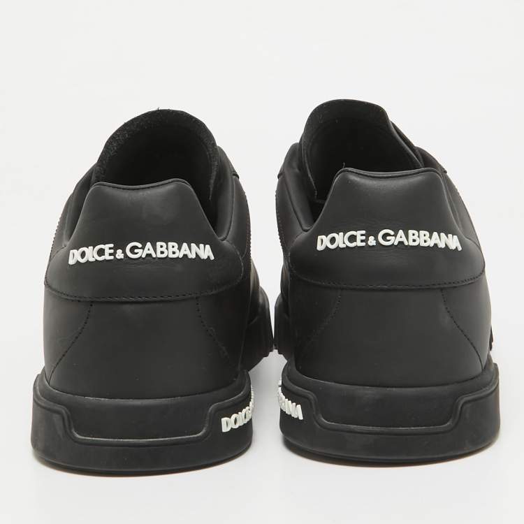 Pre Owned Dolce & Gabbana Black Leather Portofino Low Top Sneakers Size 43