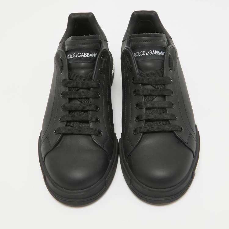 Pre Owned Dolce & Gabbana Black Leather Portofino Low Top Sneakers Size 43