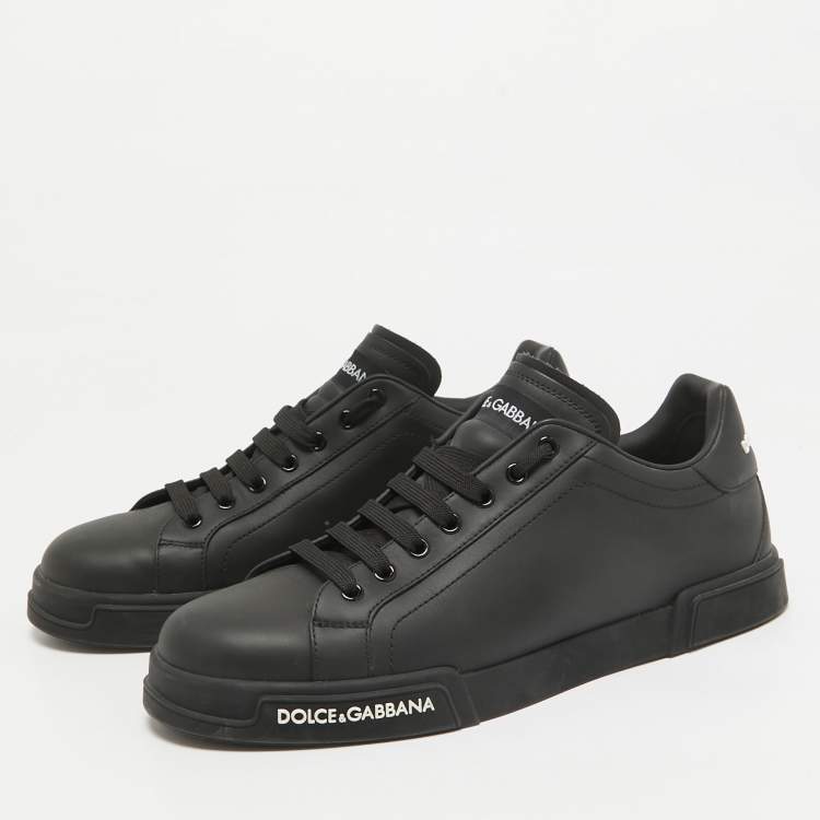 Pre Owned Dolce & Gabbana Black Leather Portofino Low Top Sneakers Size 43