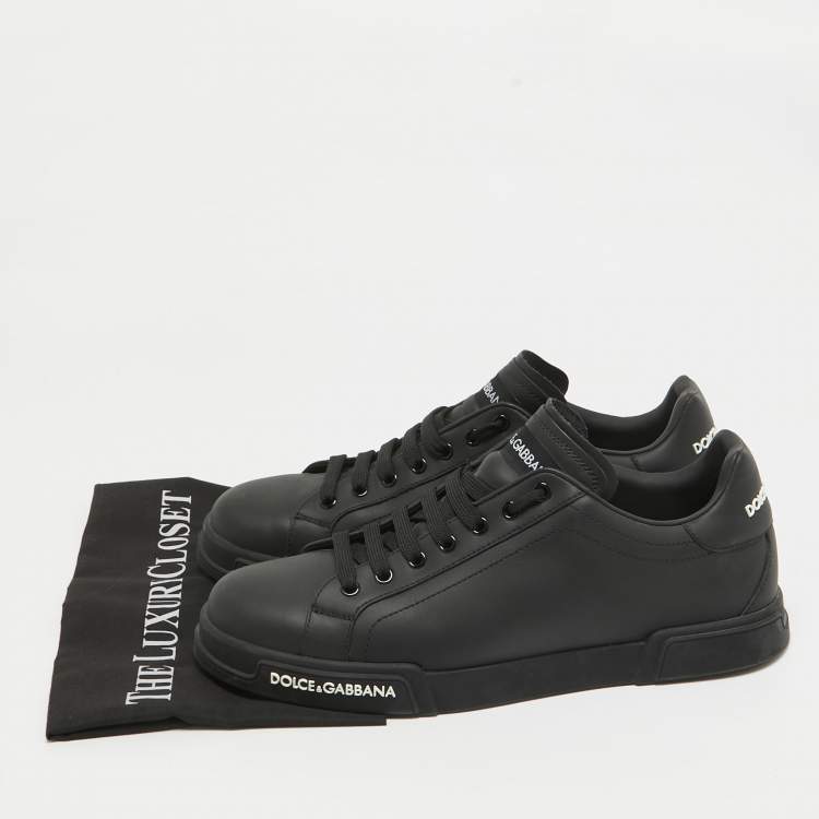 Pre Owned Dolce & Gabbana Black Leather Portofino Low Top Sneakers Size 43