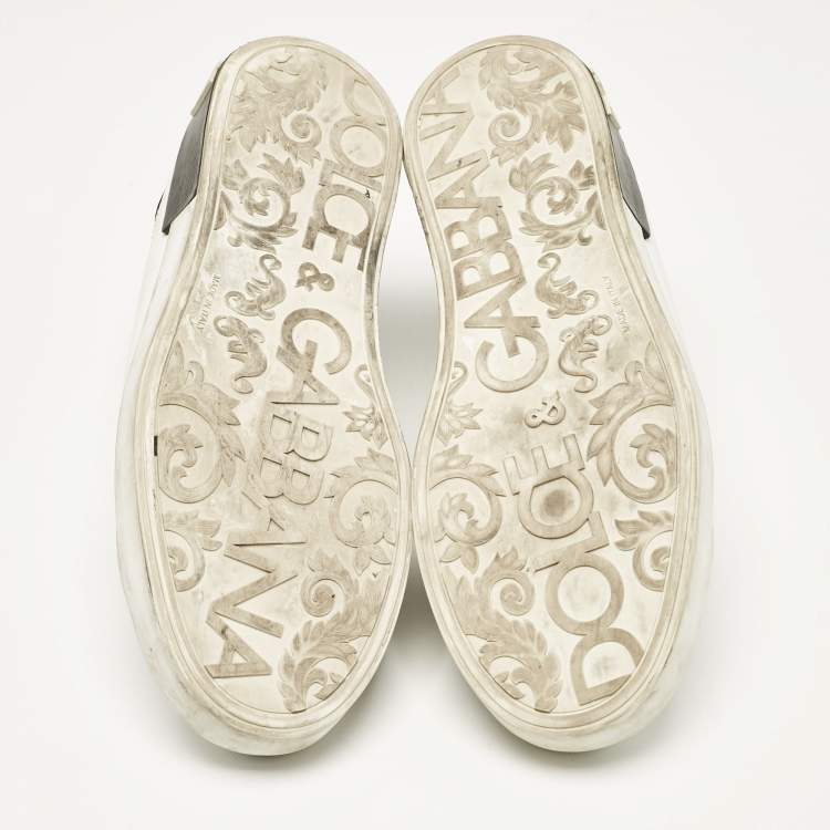 Pre Owned Dolce & Gabbana White/Black Leather Portofino Sneakers Size 44