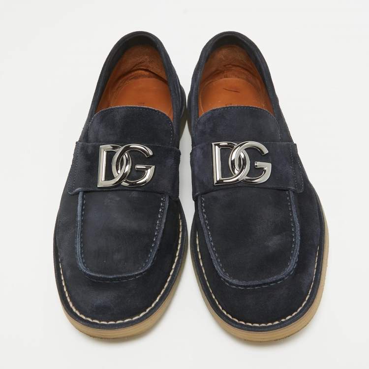 Pre Owned Dolce & Gabbana Navy Blue Suede Slip On Loafers Size 41