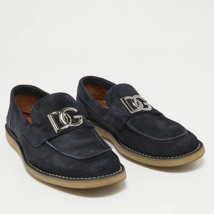 Pre Owned Dolce & Gabbana Navy Blue Suede Slip On Loafers Size 41