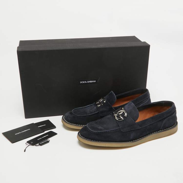 Pre Owned Dolce & Gabbana Navy Blue Suede Slip On Loafers Size 41