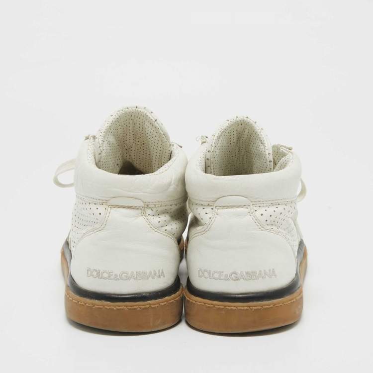 Pre Owned Dolce & Gabbana White Leather Lace Up Sneakers Size  43