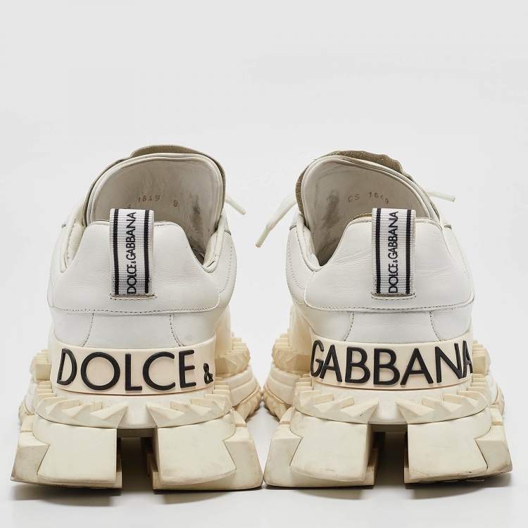 Pre Owned Dolce & Gabbana White Leather Super King Lace Up Sneakers Size 43