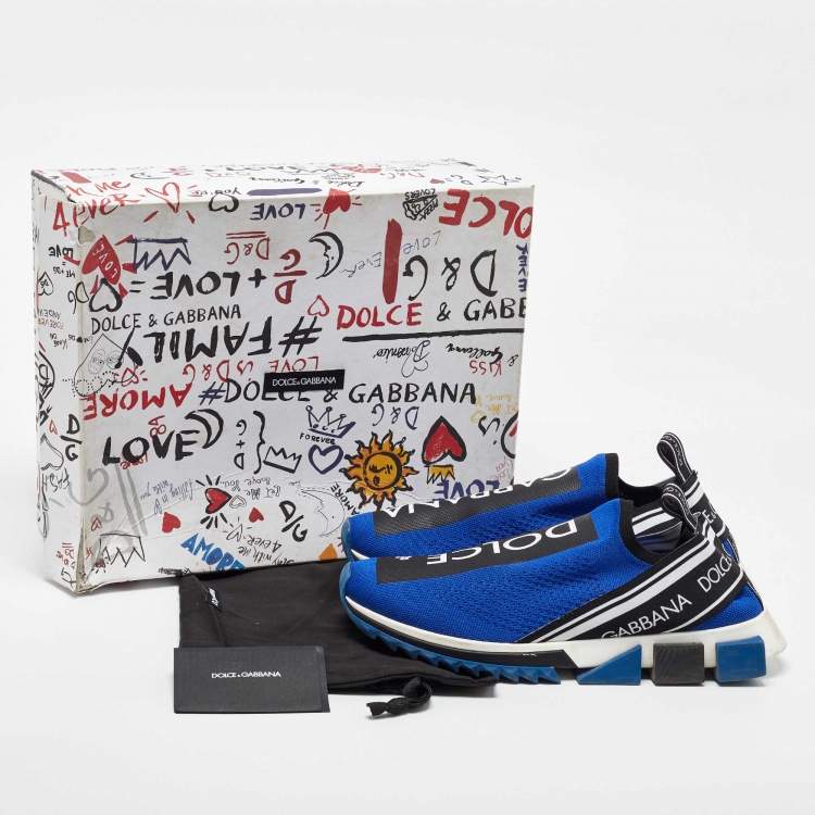 مملوكة مسبقًا Dolce & Gabbana Blue Knit Fabric Sorrento Slip on Sneakers Size 43.5