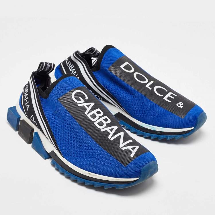 مملوكة مسبقًا Dolce & Gabbana Blue Knit Fabric Sorrento Slip on Sneakers Size 43.5