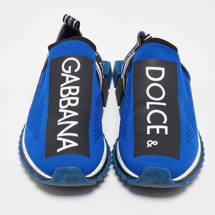 مملوكة مسبقًا Dolce & Gabbana Blue Knit Fabric Sorrento Slip on Sneakers Size 43.5