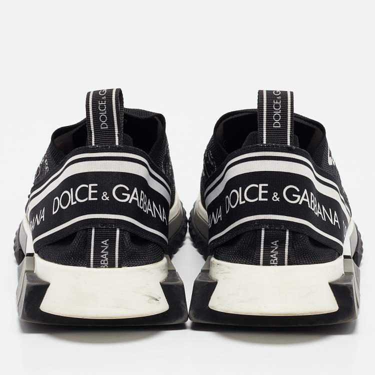 Pre Owned Dolce & Gabbana Black/White Knit Fabric Sorrento Slip On Sneakers Size 44