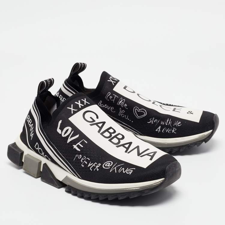 Pre Owned Dolce & Gabbana Black/White Knit Fabric Sorrento Slip On Sneakers Size 44