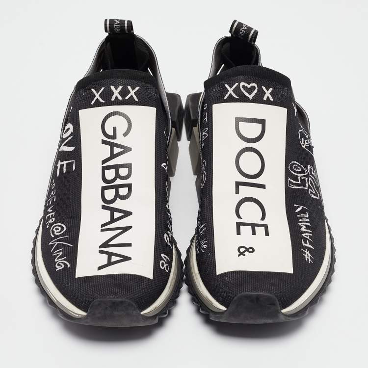 Pre Owned Dolce & Gabbana Black/White Knit Fabric Sorrento Slip On Sneakers Size 44