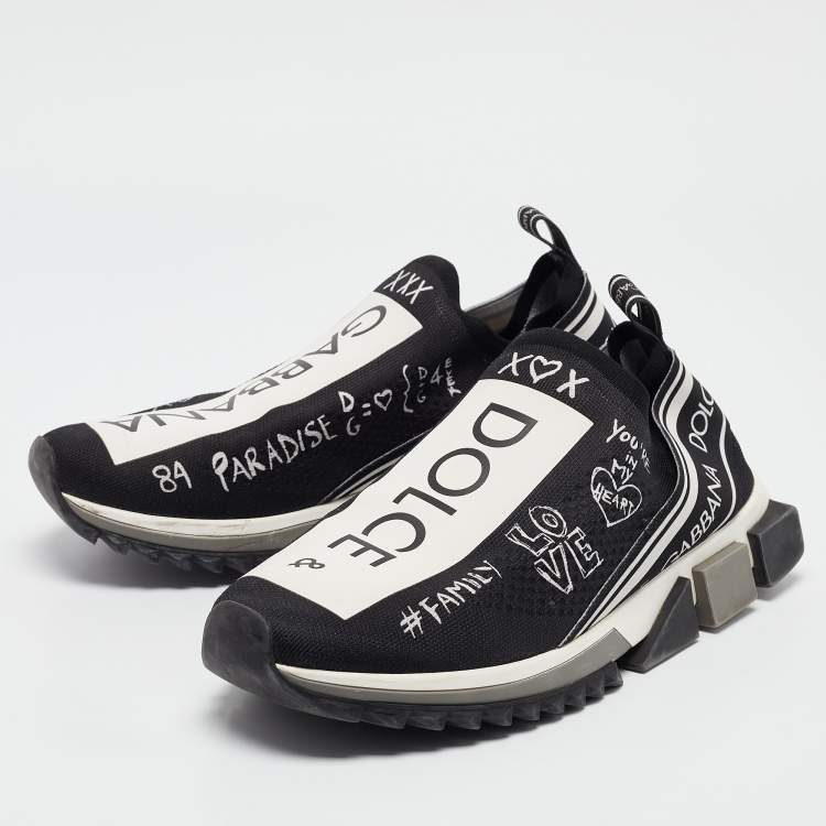 Pre Owned Dolce & Gabbana Black/White Knit Fabric Sorrento Slip On Sneakers Size 44