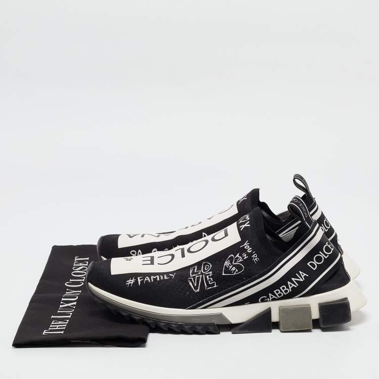 Pre Owned Dolce & Gabbana Black/White Knit Fabric Sorrento Slip On Sneakers Size 44