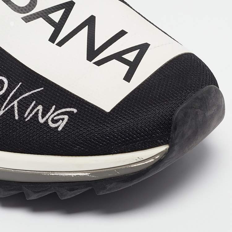 Pre Owned Dolce & Gabbana Black/White Knit Fabric Sorrento Slip On Sneakers Size 44