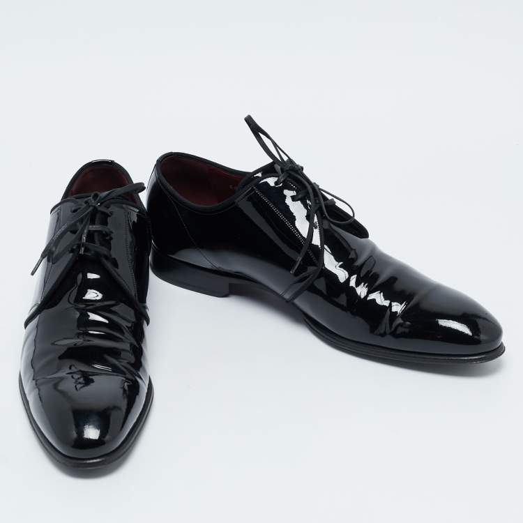 Pre Owned Dolce & Gabbana Black Patent Leather Lace-Up Derby Size 43