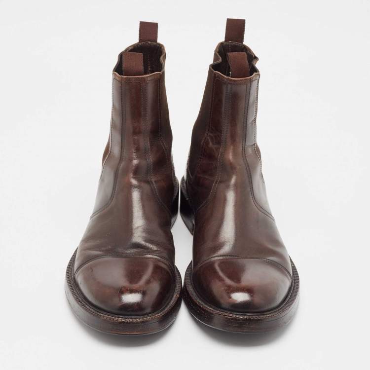 Pre Owned Dolce & Gabbana Brown Leather Ankle Length Boots Size 44