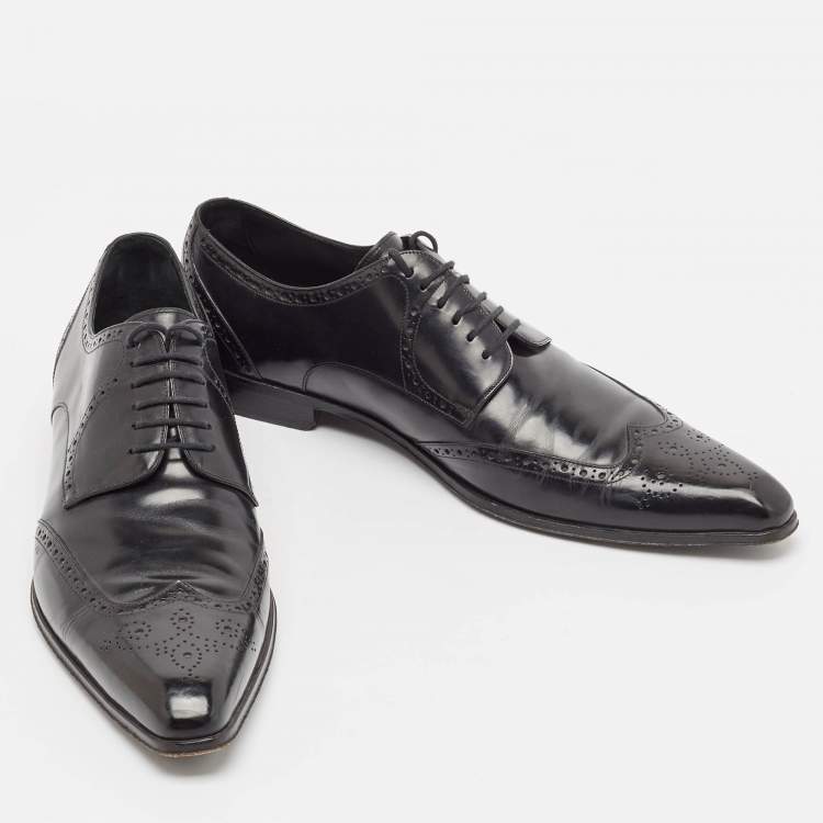 Pre Owned Dolce & Gabbana Black Leather Pointed Toe Derby Size 43.5