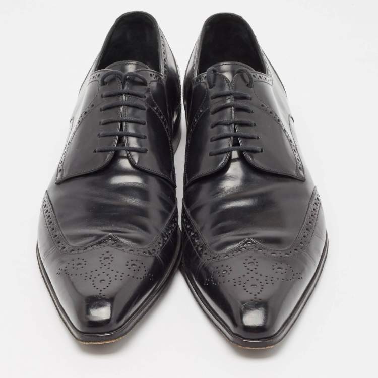 Pre Owned Dolce & Gabbana Black Leather Pointed Toe Derby Size 43.5