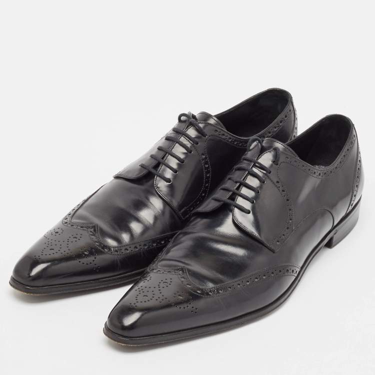 Pre Owned Dolce & Gabbana Black Leather Pointed Toe Derby Size 43.5
