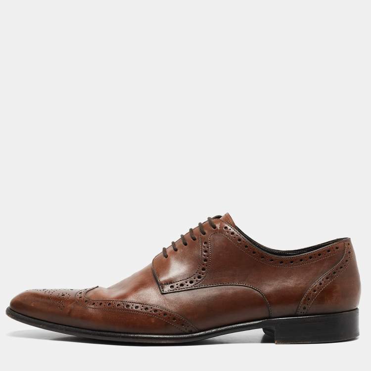 Pre Owned Dolce & Gabbana Brown Leather Brogue Derby Oxfords Size 43