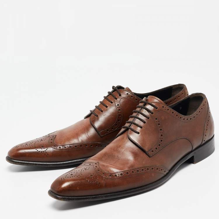 Pre Owned Dolce & Gabbana Brown Leather Brogue Derby Oxfords Size 43