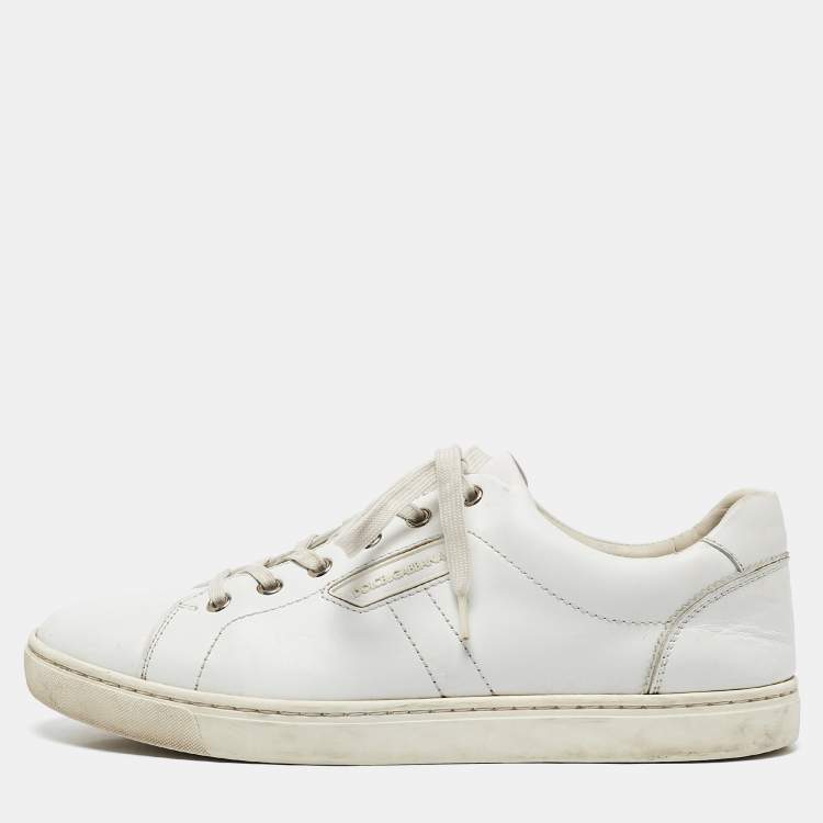 Pre Owned Dolce & Gabbana White Leather Lace Up Sneakers Size 41
