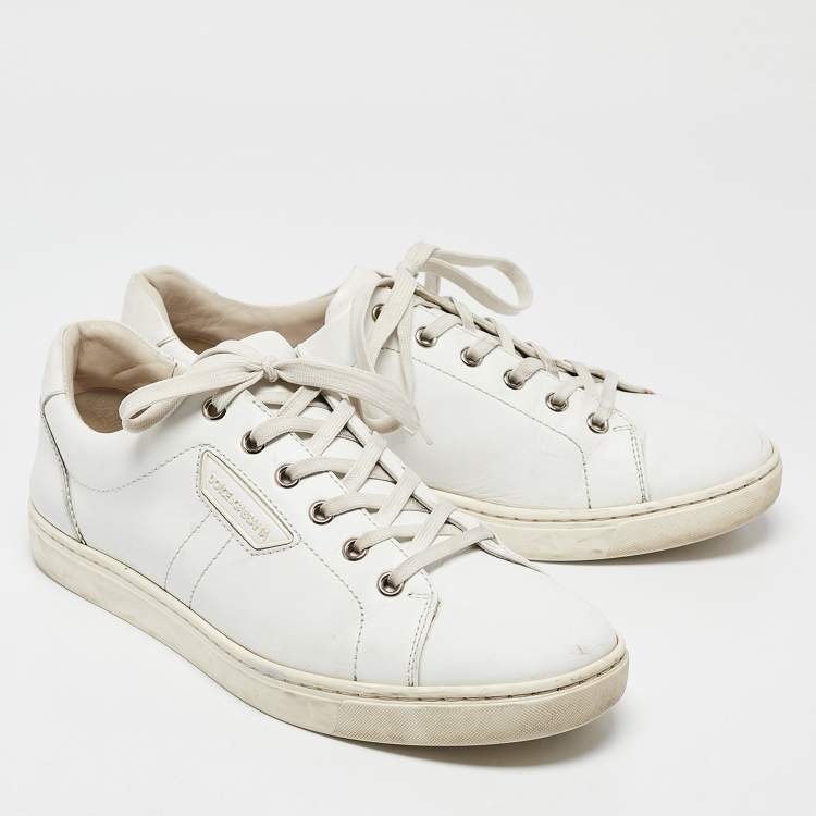 Pre Owned Dolce & Gabbana White Leather Lace Up Sneakers Size 41