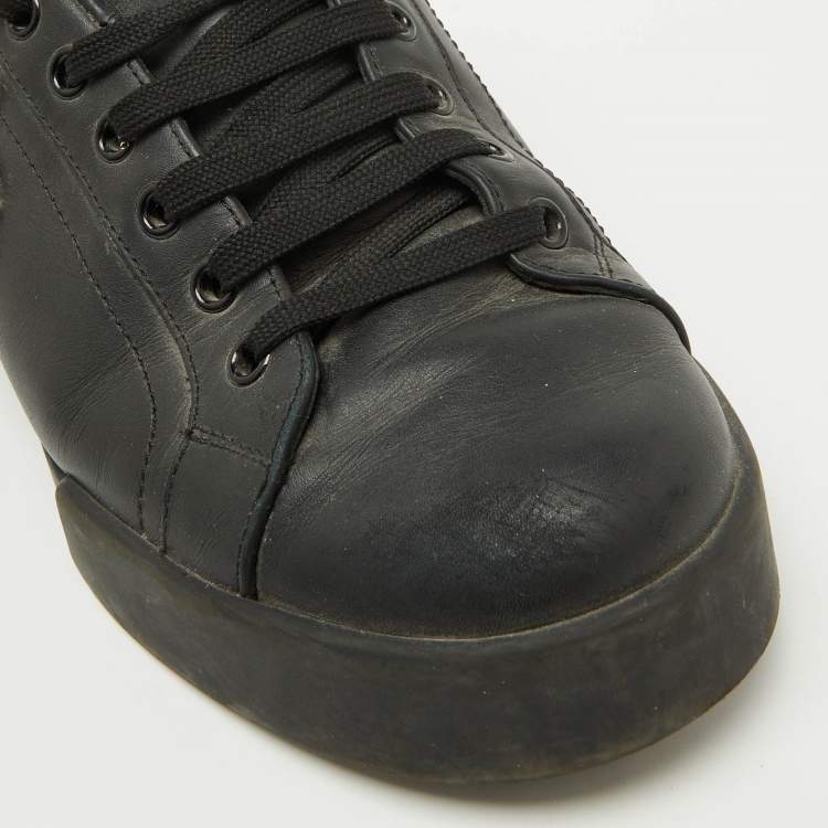 Pre Owned Dolce & Gabbana Black Leather Portofino Crown Patch Sneakers Size 41
