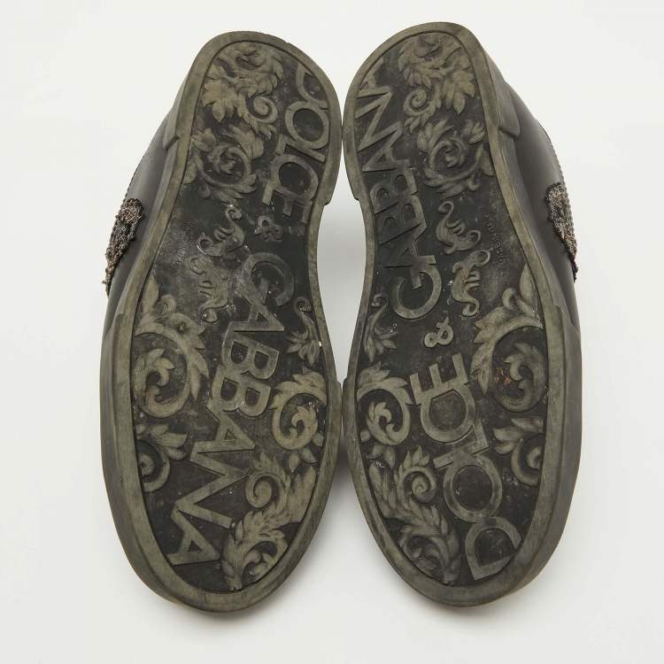 Pre Owned Dolce & Gabbana Black Leather Portofino Crown Patch Sneakers Size 41