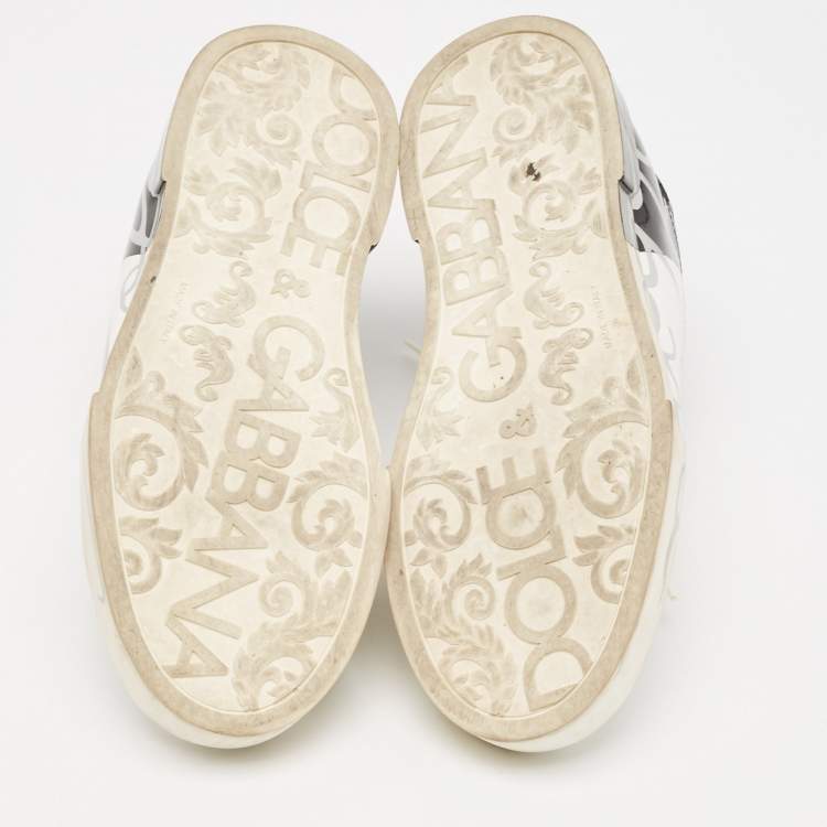 Pre Owned Dolce & Gabbana White/Black Leather and Patent Portofino Lace Up Sneakers Size 40