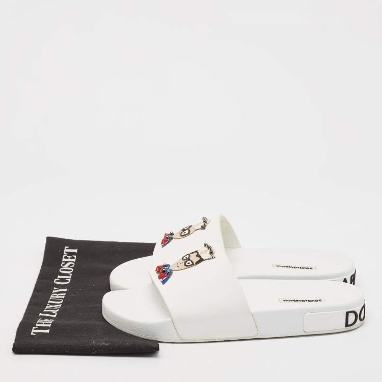 Pre Owned Dolce & Gabbana White Rubber Studded Accents Pool Slide Sandals Size 41
