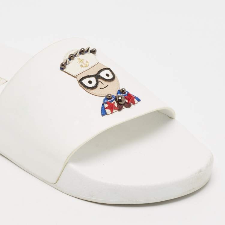 Pre Owned Dolce & Gabbana White Rubber Studded Accents Pool Slide Sandals Size 41