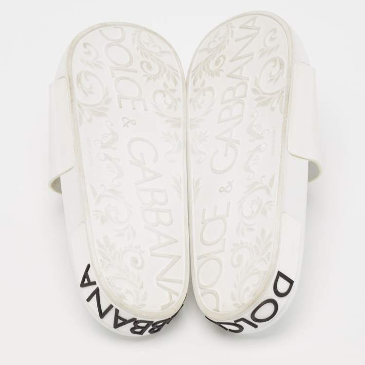 Pre Owned Dolce & Gabbana White Rubber Studded Accents Pool Slide Sandals Size 41