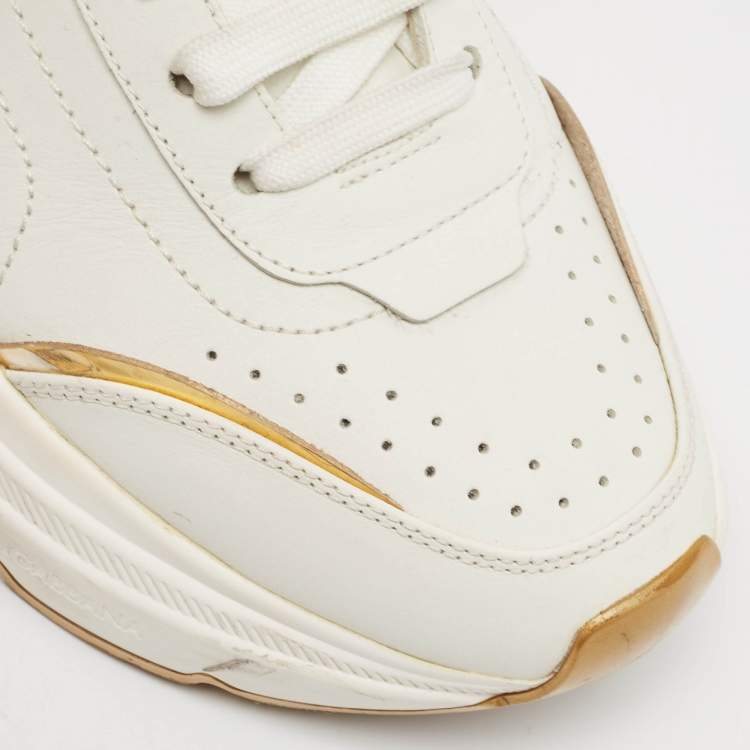 Pre Owned Dolce & Gabbana White/Gold Leather Daymaster Sneakers Size 41