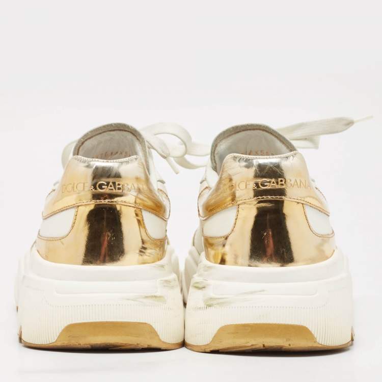 Pre Owned Dolce & Gabbana White/Gold Leather Daymaster Sneakers Size 41