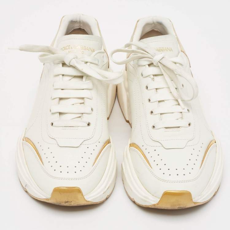 Pre Owned Dolce & Gabbana White/Gold Leather Daymaster Sneakers Size 41