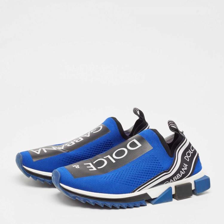 Pre Owned Dolce & Gabbana Blue/Black Knit Fabric Sorrento Slip On Sneakers Size 45