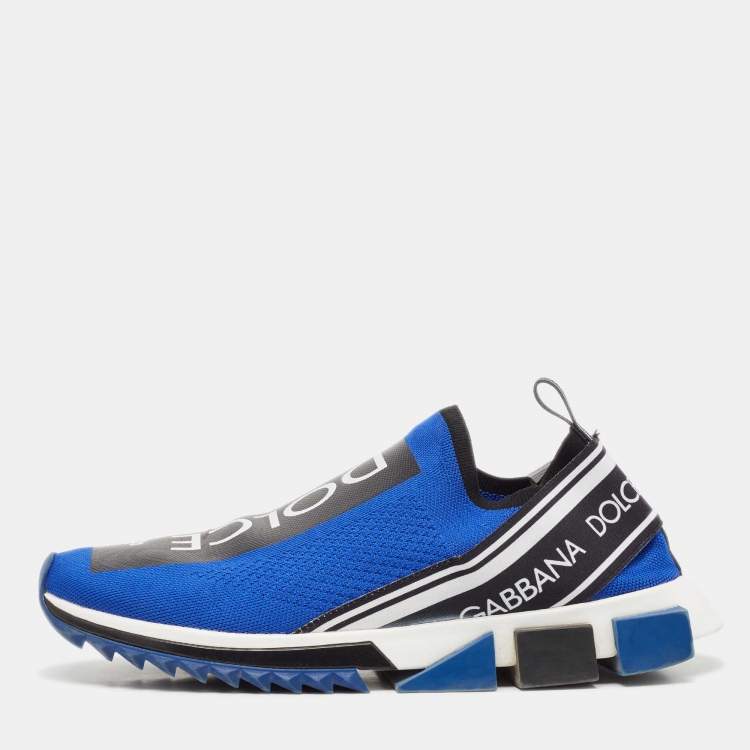Pre Owned Dolce & Gabbana Blue/Black Knit Fabric Sorrento Slip On Sneakers Size 45