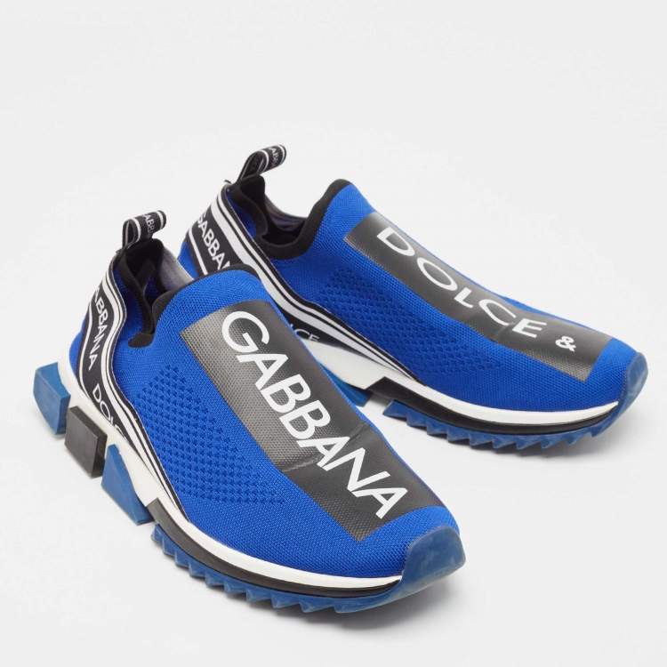 Pre Owned Dolce & Gabbana Blue/Black Knit Fabric Sorrento Slip On Sneakers Size 45