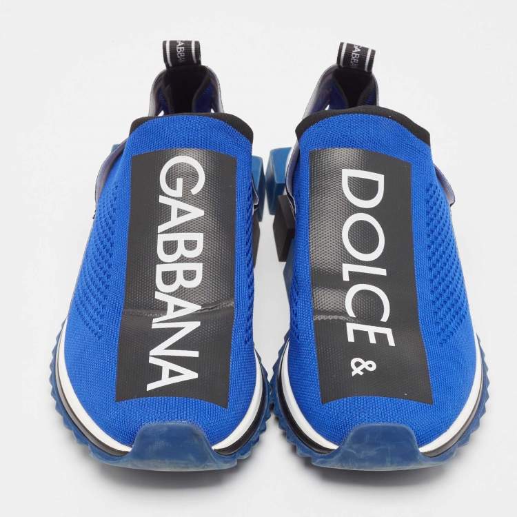 Pre Owned Dolce & Gabbana Blue/Black Knit Fabric Sorrento Slip On Sneakers Size 45