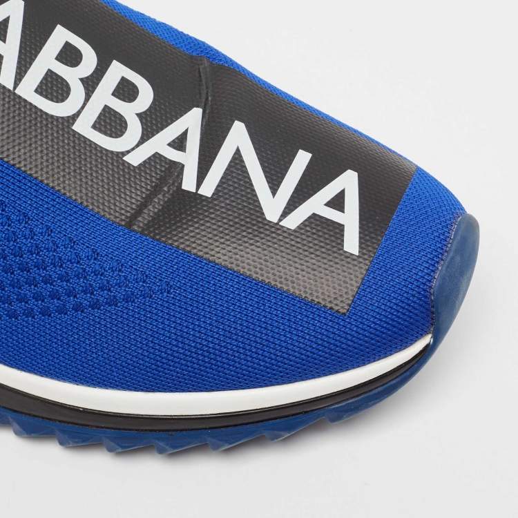 Pre Owned Dolce & Gabbana Blue/Black Knit Fabric Sorrento Slip On Sneakers Size 45