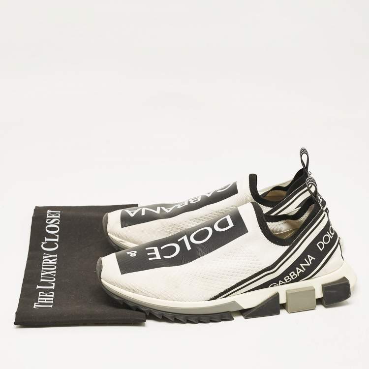 Pre Owned Dolce & Gabbana White/Black Knit Fabric Sorrento Sneakers Size 45