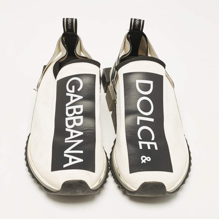 Pre Owned Dolce & Gabbana White/Black Knit Fabric Sorrento Sneakers Size 45